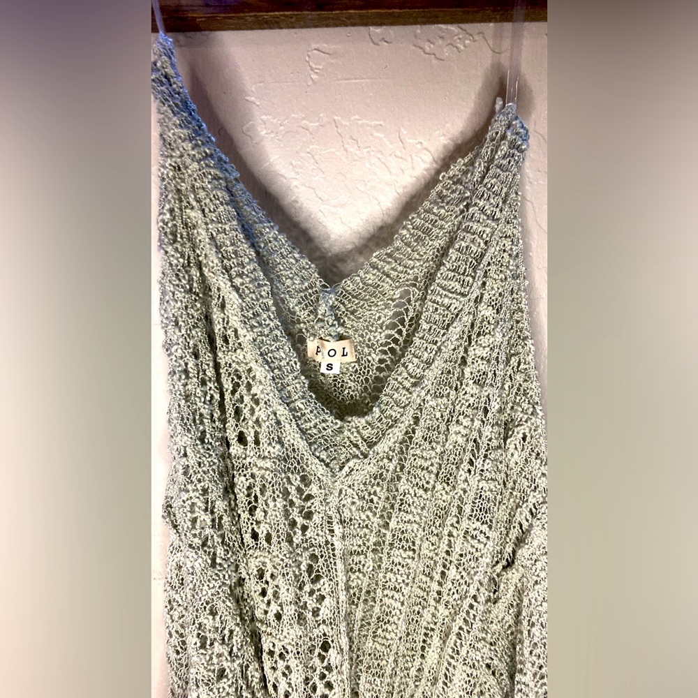 SALE REDUCED POL Crochet fringe distressed beach sweater POP OVER Open Weave Top - Picture 11 of 12